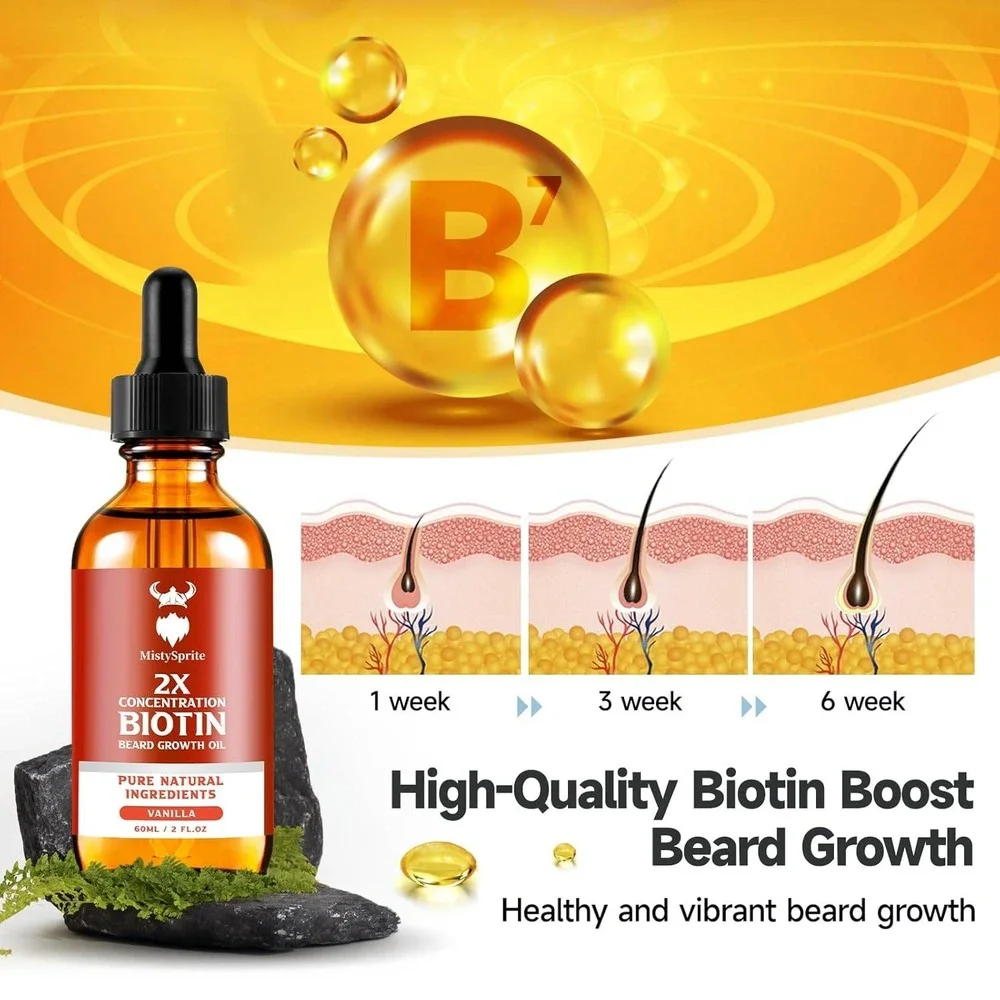 MistySprite 2X Concentration Biotin Beard Growth Oil‎ Vanilla 60ml 2oz New